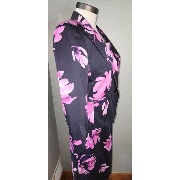 HOBBS London Navy & Pink Floral Dress Suit Jacket Set Sz 6 - Picture 3 of 10